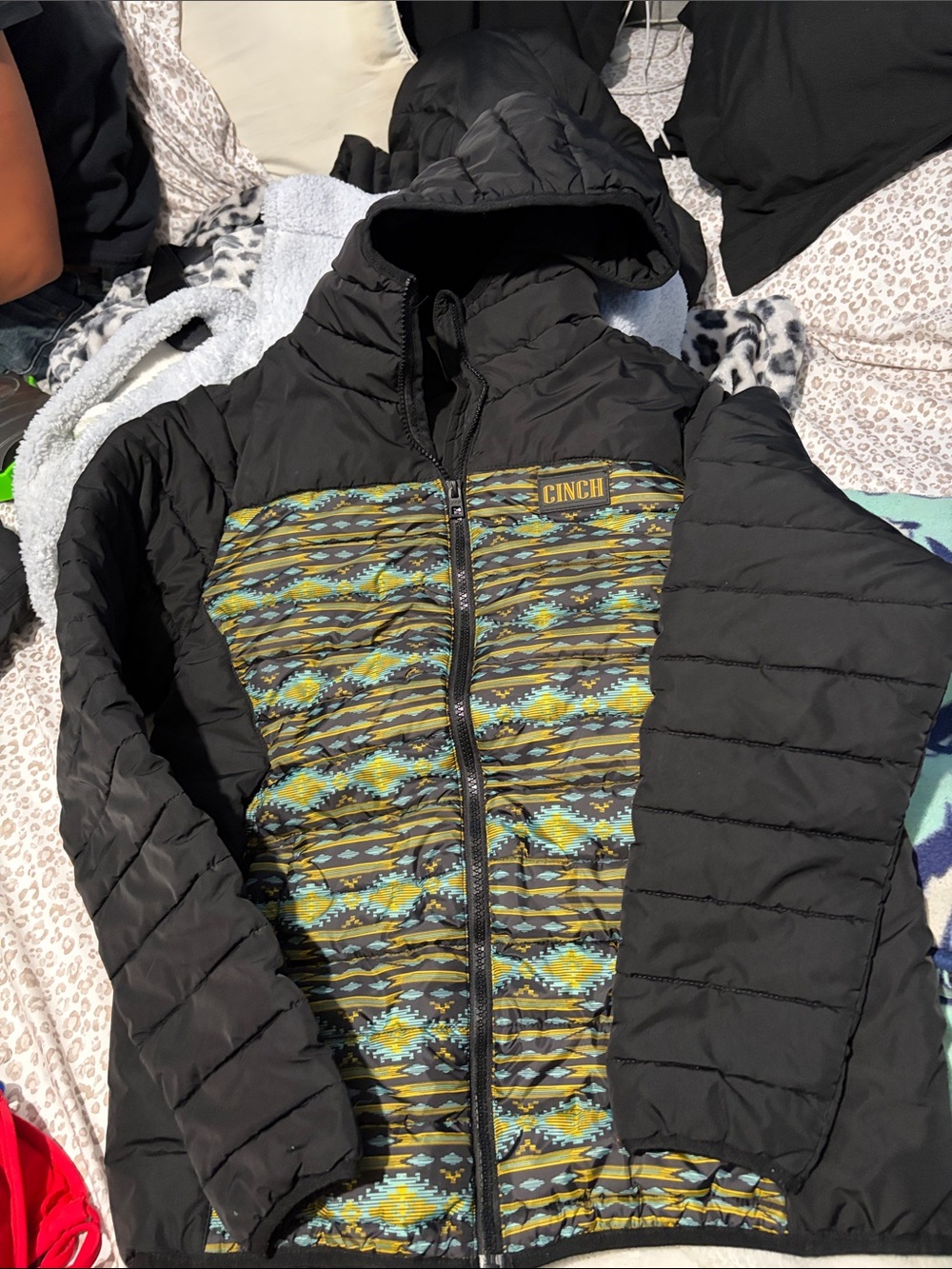 Cinch Black Jacket with Teal and Mustard Aztec Front